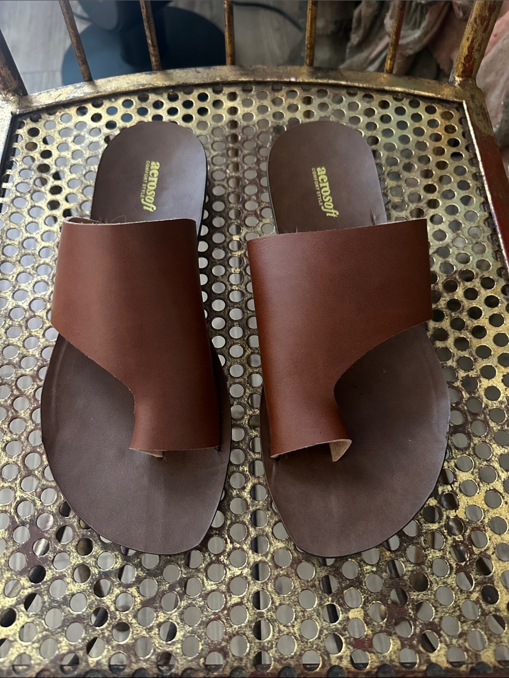 Aerosoft Brown Leather Slide Sandals for women